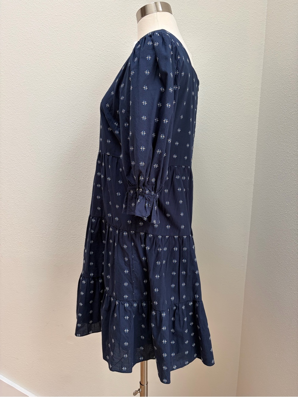 Madewell Tiered Babydoll Dress Square Neck Puff Sleeve Textured Mini Navy Size 8 - Picture 5 of 11